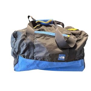 Vintage North Face Duffel Bag Medium Black Blue Yellow Colorblock Made in Korea